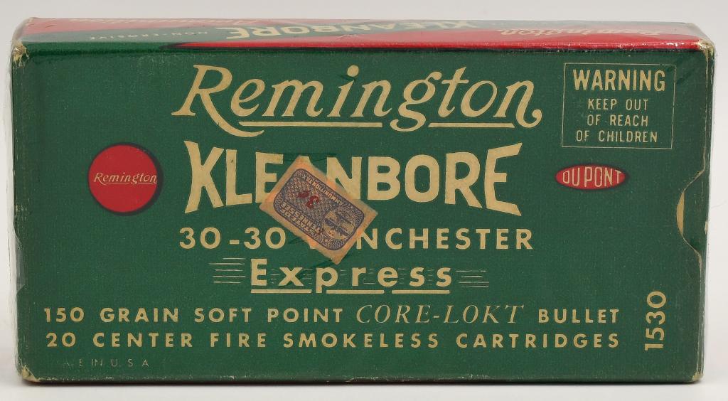 Collector Box Of 20 Rds Remington .30-30 Win Ammo: Collector Box Of 20 Rds Remington .30-30 Win Ammo, Remington Express 150 Grain Soft Point Core-Lokt, Box Appears in Excellent Condition & Comes Cellophane Wrapped