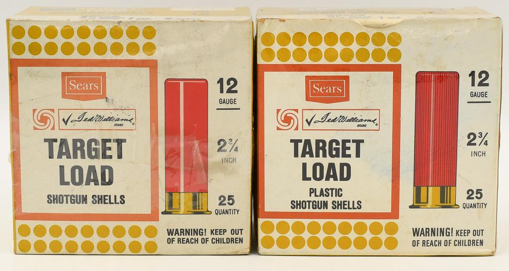 2 Collector Boxes Of 50 Rds Sears Target Load 12: Ga; 2 Collector Boxes Of 50 Rds Sears Target Load 12 Ga Shotshells, 6 Shot & 8 Shot Shotshells, Both Boxes Appear In Excellent Condition & Come Cellophane Wrapped