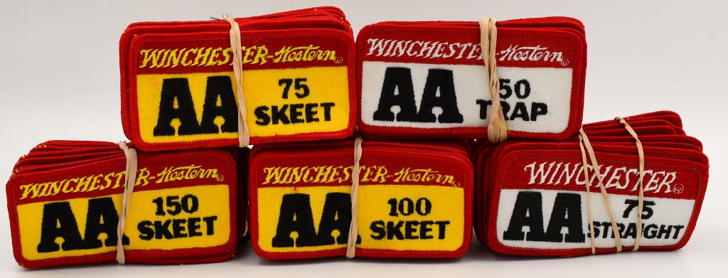Large Lot of Winchester AA Sew-On Patches: Large Lot of Winchester AA Sew-On Patches, Includes Some Winchester AA 150 Skeet Patches, Winchester 85th Grand American Patches, & Winchester Western AA 50 Trap Patches