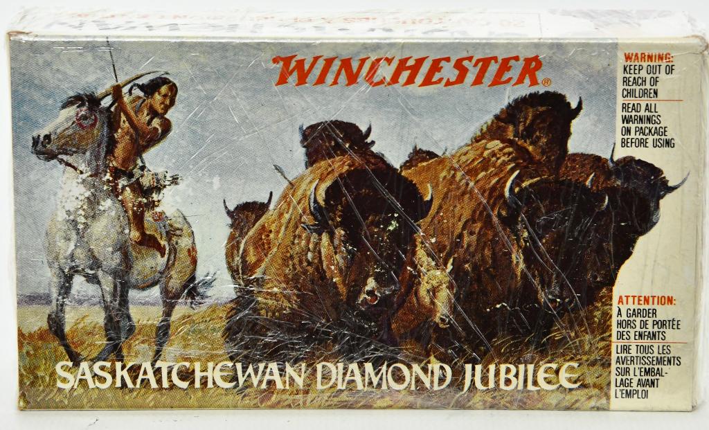 Winchester Saskatchewan Diamond Jubilee .38-55: Up Next We Have a Collector Box of 20 Rounds of Winchester Saskatchewan Diamond Jubilee .38-55 Ammo, It is Cellophane Wrapped.