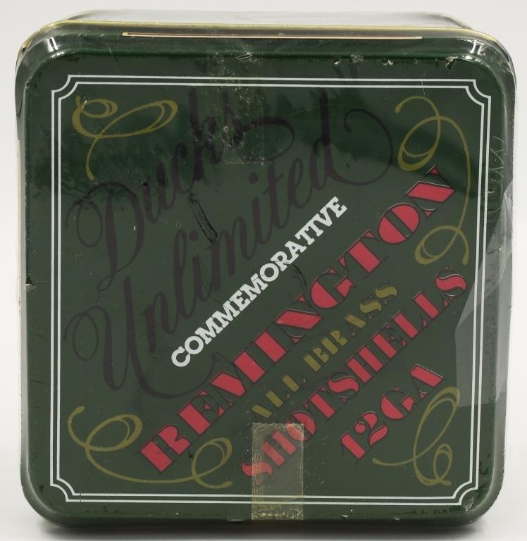 25 Rds Duck Unlimited Remington 12 Ga Shotshells: 25 Rds Duck Unlimited Remington 12 Ga Shotshells Commemorative All Brass 12 Ga Shotshells Comes in Original Tin Container Ducks Unlimited Commemorative 50th Anniversary 12 Ga Ammunition