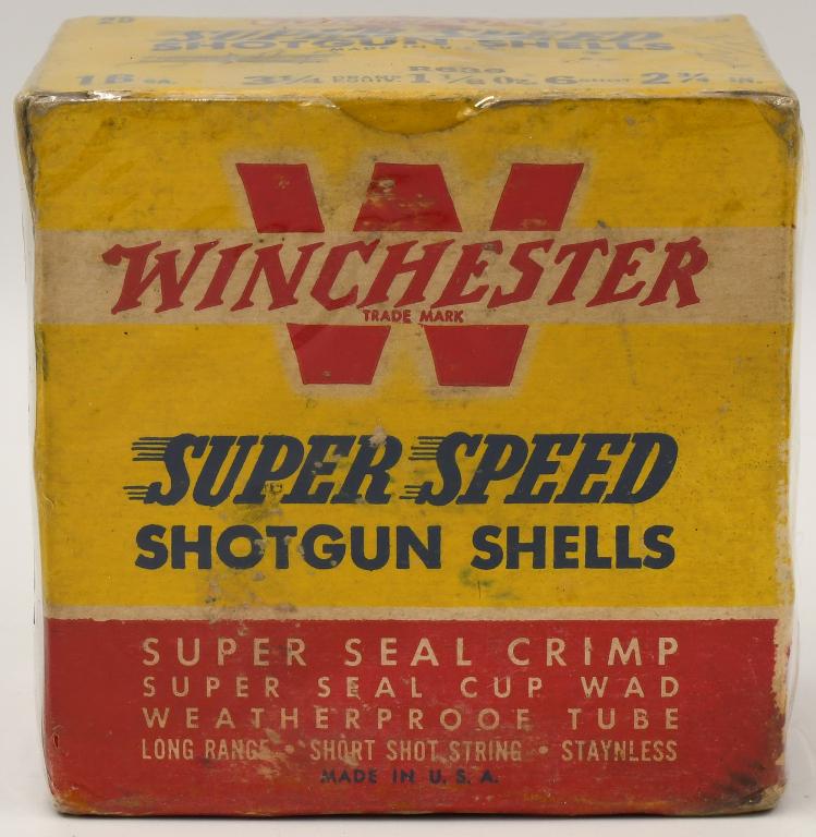 Collectors Box of 25 Rds Winchester 16 Ga: Shotshells; Collectors Box of 25 Rds Winchester 16 Ga Shotshells, Winchester Super-Speed, Super Seal Crimp, 2 3/4" 6 Shot Shotshells, Box Appears In Good Condition & Comes Cellophane Wrapped