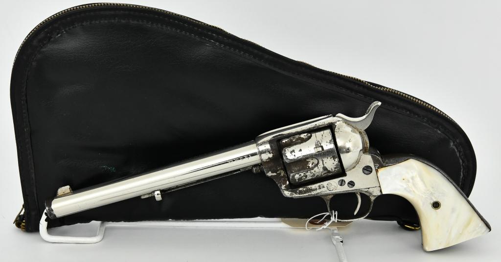 Antique Colt Single Action Army Revolver .32 WCF: Up Next We Have an Antique Colt Single Action Army Revolver in Nickel Finish, With Real Mother of Pearl Grips, Chambered in .32 WCF, All Matching Numbers, Serial 143407, Dates to 1891, The Colt SAA "P