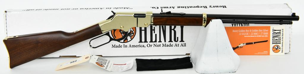 NEW Henry Golden Boy .22 LR Lever Action Rifle: Up Next We Have a Brand New Henry Golden Boy Lever Action Rifle Rimfire Chambered in .22 LR, L, & S, 20" Octagon Barrel, 16 Round, Semi-Buckhorn Rear Sight, Walnut Stock, Brasslite Receiver, Blued Fin