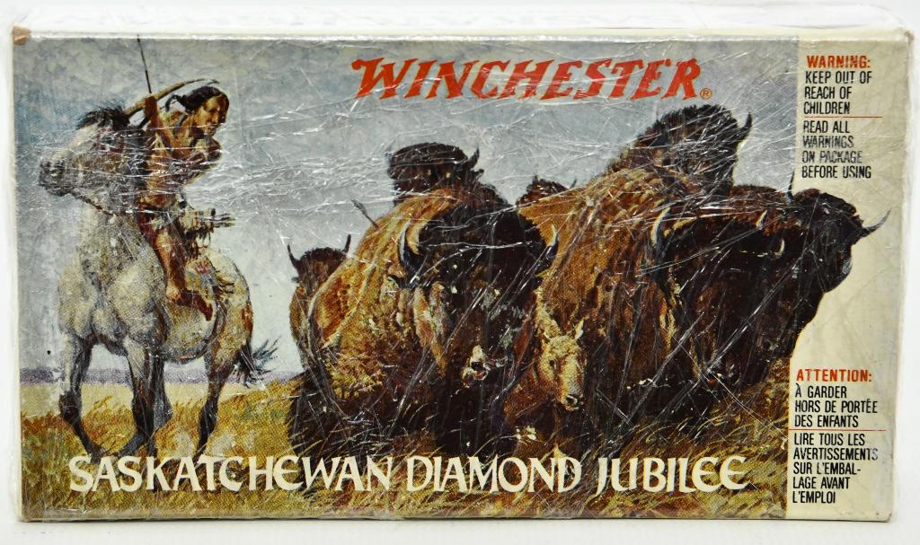 Winchester Saskatchewan Diamond Jubilee .38-55: Up Next We Have a Collector Box of 20 Rounds of Winchester Saskatchewan Diamond Jubilee .38-55 Ammo, It is Cellophane Wrapped.