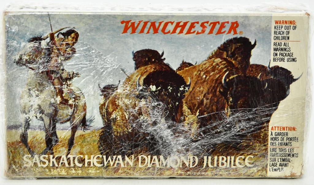 Winchester Saskatchewan Diamond Jubilee .38-55: Up Next We Have a Collector Box of 20 Rounds of Winchester Saskatchewan Diamond Jubilee .38-55 Ammo, It is Cellophane Wrapped.