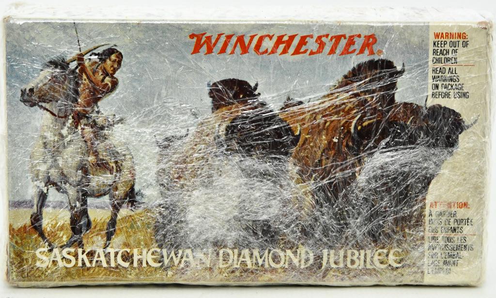 Winchester Saskatchewan Diamond Jubilee .38-55: Up Next We Have a Collector Box of 20 Rounds of Winchester Saskatchewan Diamond Jubilee .38-55 Ammo, It is Cellophane Wrapped.