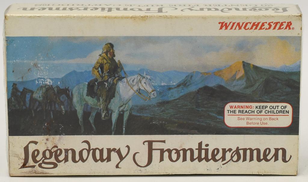 Rare Collectors Box of Winchester .38-55 Win Ammo: Rare Collectors Box 20 Rounds of Winchester .38-55 Win Ammo Legendary Frontiersmen .38-55 Winchester 255 Grain Soft Point Rifle Ammunition, Box Appears in Excellent Condition & Comes Cellophane Wrappe