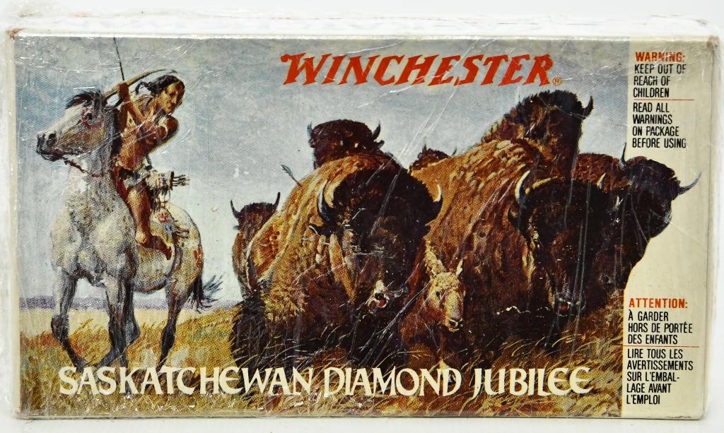 Winchester Saskatchewan Diamond Jubilee .38-55: Up Next We Have a Collector Box of 20 Rounds of Winchester Saskatchewan Diamond Jubilee .38-55 Ammo, It is Cellophane Wrapped.