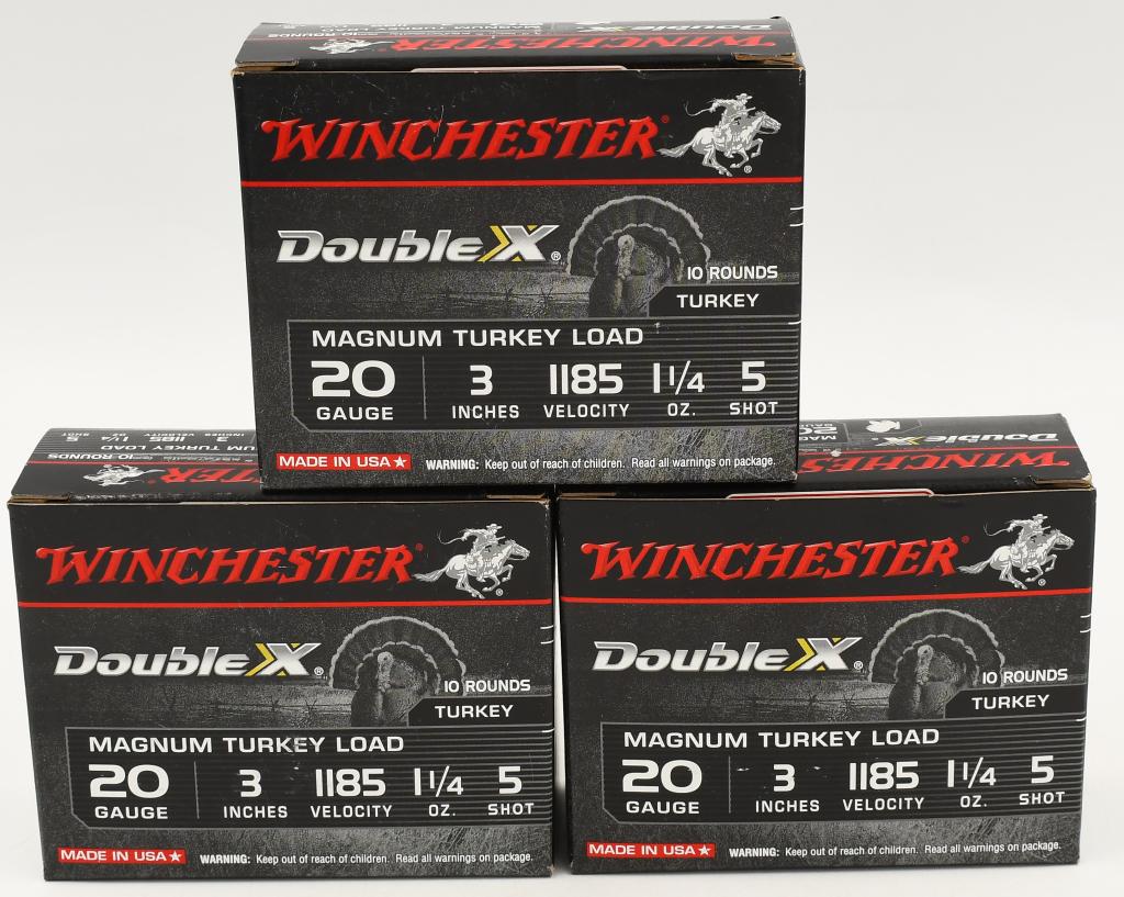 30 Rounds Winchester Supreme 20 Ga 3" Shotshells: 30 Rounds Winchester Supreme 20 Ga 3" Shotshells #5 Lead 1.25oz Ammo 20 Gauge Winchester Supreme Double X Magnum Turkey Load 3" #5 Lead 1-1/4 Ounce 1185 fps 10 Round BoxWinchester Supreme Double X Mag