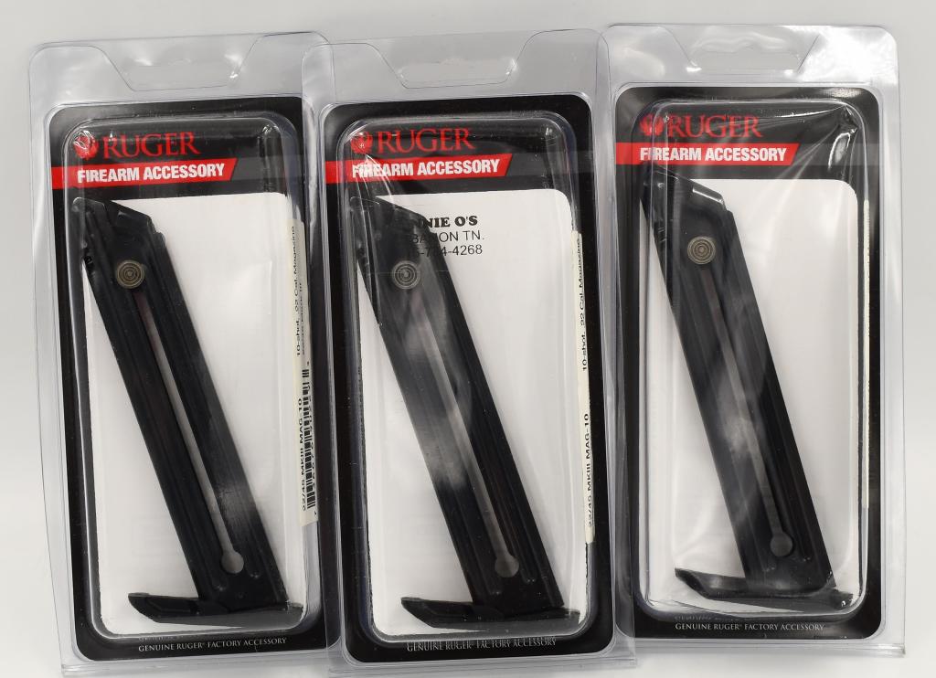 3 New Ruger Mark III 22/45 Factory 10 Rd Magazine: 3 New Ruger Mark III 22/45 Factory 10 Rd Magazine .22 LR Polymer Base Plate Steel Body Blued Finish The Ruger Mark III 22/45 and 22/45 Lite Model Magazine is a standard factory replacement magazine. T