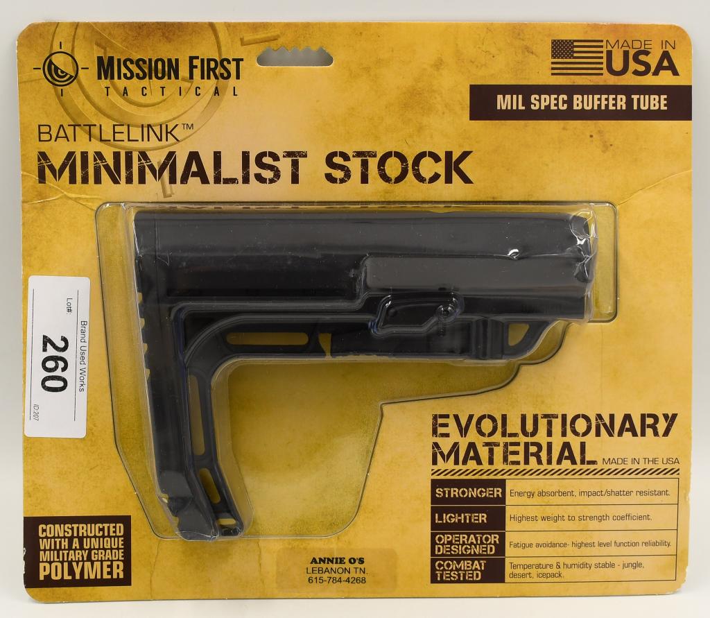 Mission Tactical AR-15 Battlelink Minimalist Stock: Mission Tactical AR-15 Battlelink Minimalist Stock New In Package, Mil-Spec Polymer Black BMSMIL Mission First Tactical develops select rifle/carbine accessories specifically for the Military, Law Enf