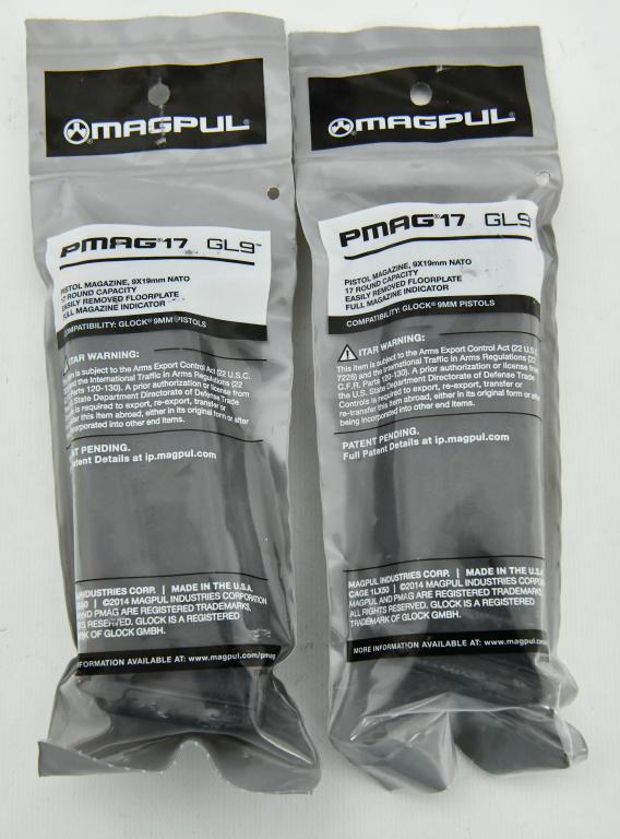 (2) MAGPUL PMAG 17 GL9 17 rd mags New: lot of 2 new in the package; Magpul PMAG 17 GL9 Magazine for GLOCK 17 Rounds Polymer Black MAG546-BLK It's always a good idea to keep extra magazines handy for self-defense, replacement, training, and