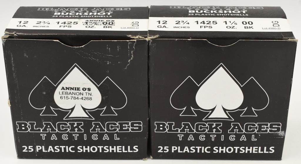 50 Rounds Of Black Aces Tactical 12 Ga Buckshots: 50 Rounds Of Black Aces Tactical 12 Ga Buckshots 2-3/4" Shell 00 Buck 9 Pellets 1425 fps Black Aces Tactical has 12 gauge 00 buckshot for home defense or hunting to give you what it takes to get the j