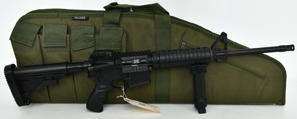 Ruger AR-556 Semi Auto Rifle 5.56 NATO: Up Next We Have a Ruger AR-556 Semi Auto Rifle Chambered in 5.56 NATO, Equipped With a Collapsable Stock, and Forward Grip With Bipod, Flip up Rear Sight, and A2 Style Front Sight With Bayonet Lug, Ov