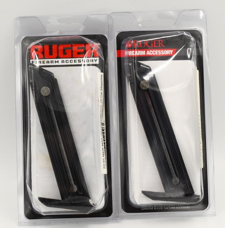 2 New Ruger Mark III 22/45 Factory 10 Rd Magazine: 2 New Ruger Mark III 22/45 Factory 10 Rd Magazine .22 LR Polymer Base Plate Steel Body Blued Finish The Ruger Mark III 22/45 and 22/45 Lite Model Magazine is a standard factory replacement magazine. T