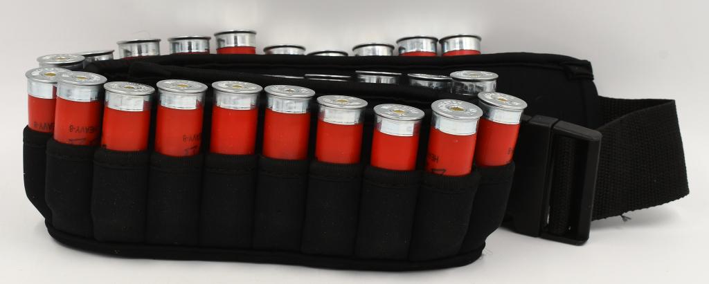 25 Rounds Of Winchester 12 Ga Shotshells & Belt: 25 Rounds Of Winchester 12 Ga Shotshells & Ammunition Belt Holster Holds 25 Rounds Of 12 Ga Shotshells, Has Adjustable Size , Nylon Material, Also Comes With 25 Rounds of 12 Ga Shotshells
