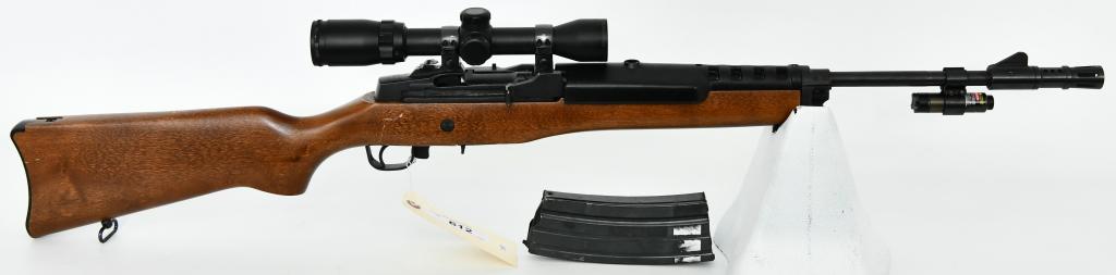 Ruger Mini-14 Semi Auto Ranch Rifle .223: Up Next We Have a Classic Ruger Mini-14 Semi Auto Ranch Rifle Chambered in .223, Wood Furniture, Equipped With Swivel Sling Mounts, One 30 Round Magazine, Flash Hider, Red Dot Laser, and Topped With a