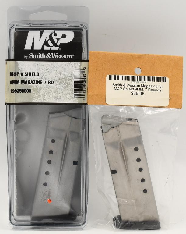 Lot of 2 Smith & Wesson M&P 9 Magazines NIP: Lot of 2 Smith & Wesson M&P 9 Magazines NIP, 7 Round Capacity, Steel Case , Both Are New In Package Fits Smith & Wesson M&P Shield 9