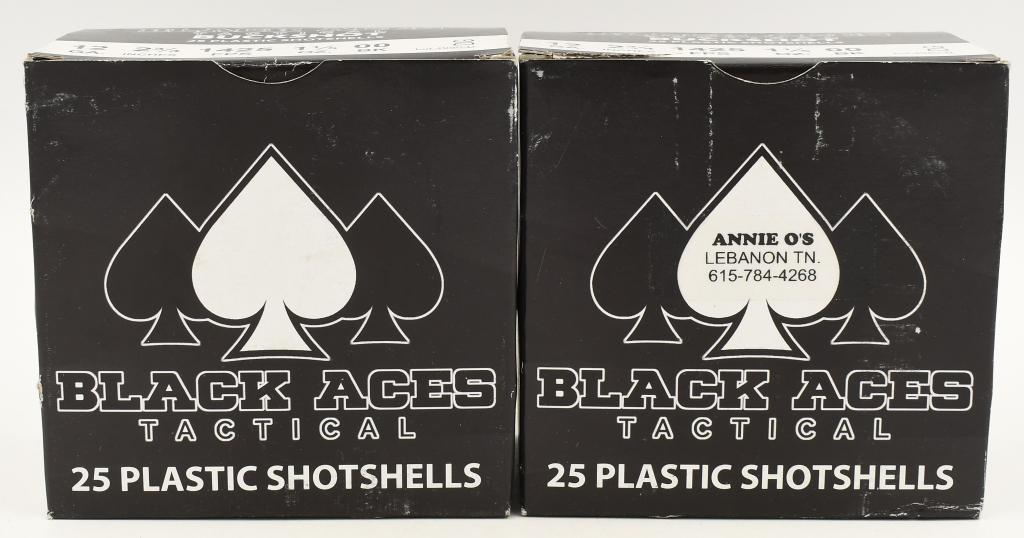 50 Rounds Of Black Aces Tactical 12 Ga Buckshots: 50 Rounds Of Black Aces Tactical 12 Ga Buckshots 2-3/4" Shell 00 Buck 9 Pellets 1425 fps Black Aces Tactical has 12 gauge 00 buckshot for home defense or hunting to give you what it takes to get the j