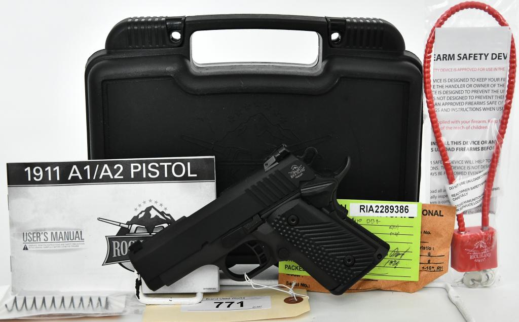 Rock Island Armory BBR 3.10 Compact 1911 .45 ACP: Up Next We Have a Rock Island Armory BBR 3.10 Compact 1911 Semi Auto Pistol Chambered in .45 ACP, 3.1" Barrel, 10 Round Magazine, G10 Grips, Steel Frame/Slide, Parkerized Finish, and In Excellent Like