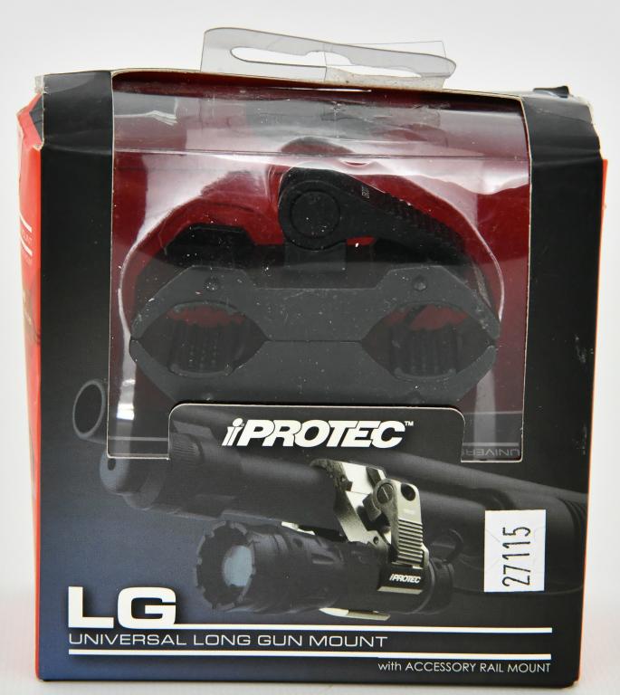 iProtec LG Universal Long Gun Mount New In Box: iProtec LG Universal Long Gun Mount New In Box with Accessory Rail fits Most Shotguns Rifles and Scopes 20mm to 32.5mm Black iPROTEC has a Universal Gun Mount to mount a flashlight or other round acce