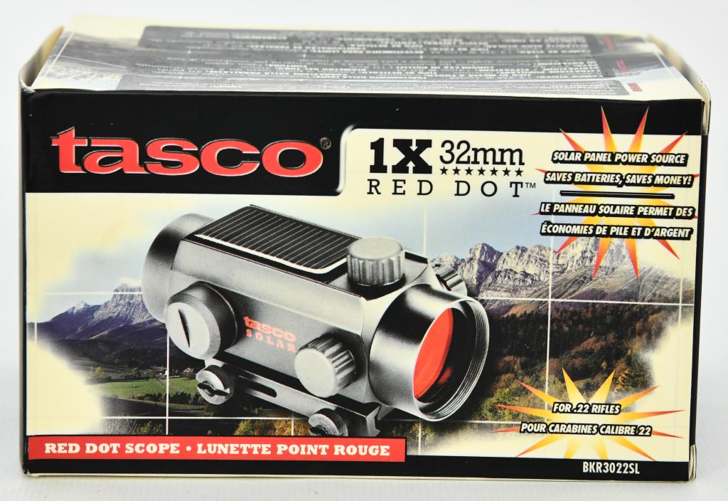 Tasco Solar Cell Red Dot Sight for .22 - 1x30mm: Tasco Solar Cell Red Dot Sight for .22 - 1x30mm 5 MOA Red Dot - Matte, solar panel power source, saves batteries, saves money! for .22 rifles