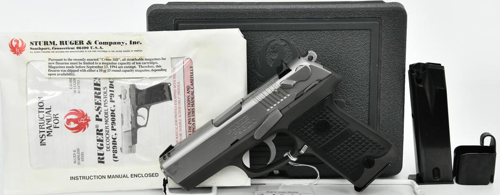 Ruger P93 DC Semi Auto Pistol 9MM: Up Next We Have a Ruger P93 DC Semi Auto Pistol Chambered in 9MM and Comes With Two Magazines, Mag Loader, and Paperwork in The Factory Box. Overall in Excellent Condition.