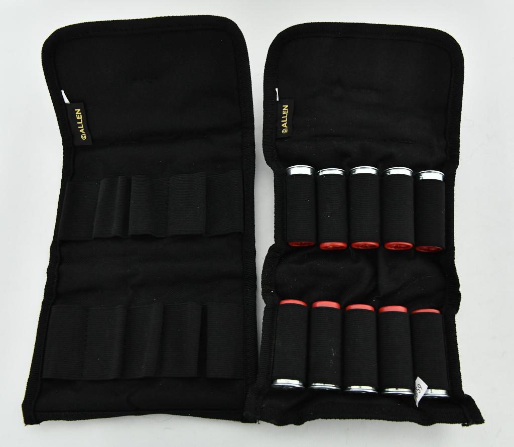 lot of 2 ALLEN folding ammo pouch for 12GA ammo &: lot contains 2 black cordura ALLEN ammo 12 gauge folding pouches which come in super nice pre owned condition each pouch holds10 rounds, this lot also comes with (10) rounds of 12 Gauge Winchester Hea