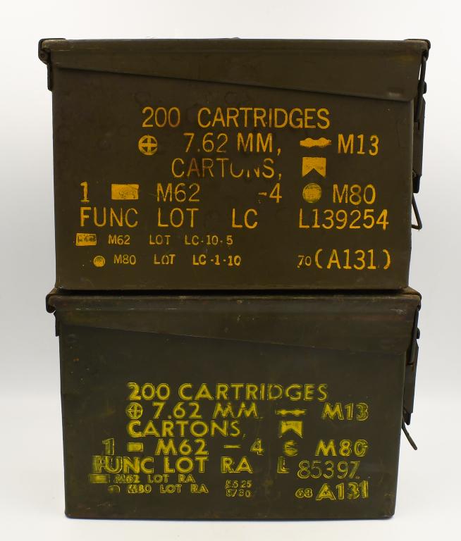 Lot of 2 Heavy Duty Metal Military Ammo Cans: Lot of 2 Heavy Duty Metal Military Ammo Cans; Lot of 2 Heavy Duty Metal Military Ammo Cans Both Come With Lids , Metal Ammunition Storage Containers Great For Transporting Ammunition & Storage, Both M