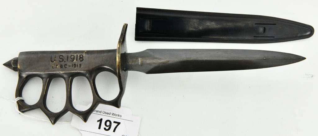 U.S. WWI Model 1918 Mark I Trench Knife by L.F.&C: U.S. WWI Model 1918 Mark I Trench Knife by L.F. & C with Matching Scabbard; The U.S. Model 1918 Mark I Trench Knife was the second major Knuckle Knife to be officially adopted and issued to the US mil