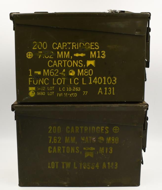 Lot of 2 Heavy Duty Metal Military Ammo Cans: Lot of 2 Heavy Duty Metal Military Ammo Cans; Lot of 2 Heavy Duty Metal Military Ammo Cans Both Come With Lids , Metal Ammunition Storage Containers Great For Transporting Ammunition & Storage, Both M