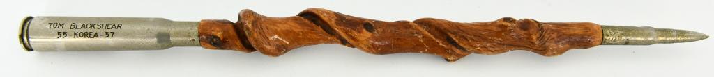Vintage Korea Tom Blackshear Bullet Decoration: Vintage Korea Tom Blackshear Bullet Decoration , Decorative Bullet Marked 55-Korea-57 With Twisted Wood Handle , Measures Approx 15" Long