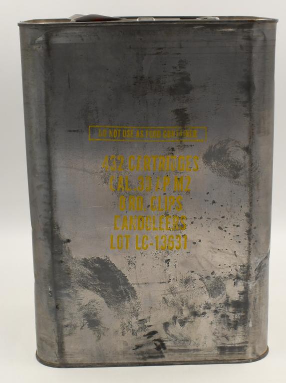 432 Rds Of .30 Cal (.30-06) AP Sealed Spam Can;: 432 Rds Of .30 Cal (.30-06) AP Sealed Spam Can, 432 Rounds Of Armor Piercing .30-06 M2 Military Ammunition On M1 Garand Clips With Bandoliers In Sealed Spam Can & Key