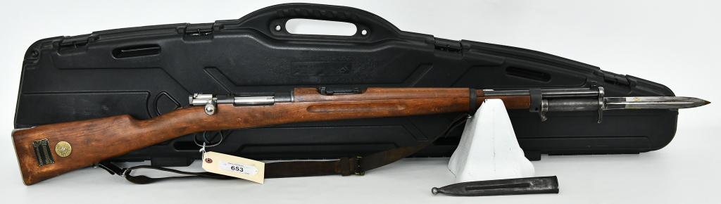 Waffenfabrik Mauser Oberndorf 1900 M96 6.5x55: Up Next We Have a Mint German Waffenfabrik Oberndorf Model M96 Mauser chambered in 6.5x55 Swedish. This weapon was manufactured in 1900, and Comes With a Bayonet With Metal Sheath, Leather Sling, Clea