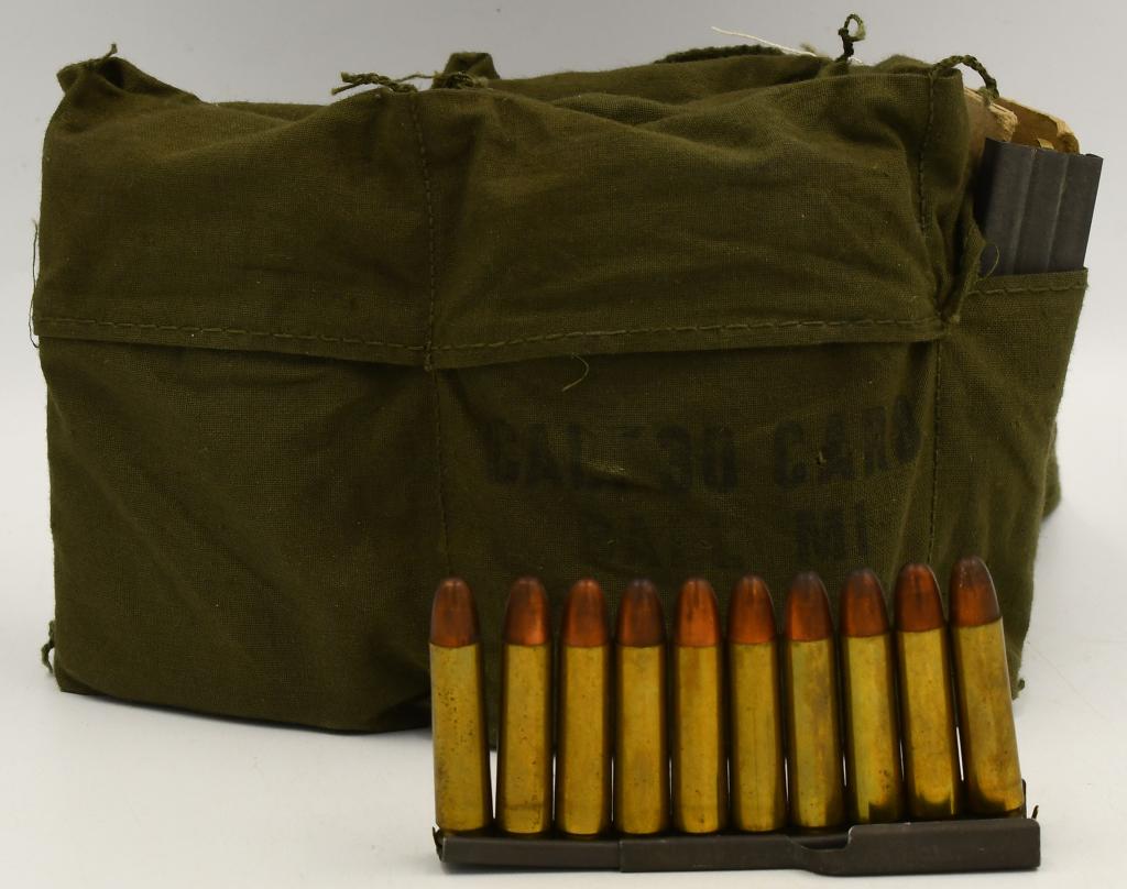 120 Round Bandolier Of .30 Carb Ammo On Clips: 120 Round Bandolier Of .30 Carbine Ammunition On Stripper Clips, Brass Cased Round Nose Ammunition 12 Stripper Clips Total