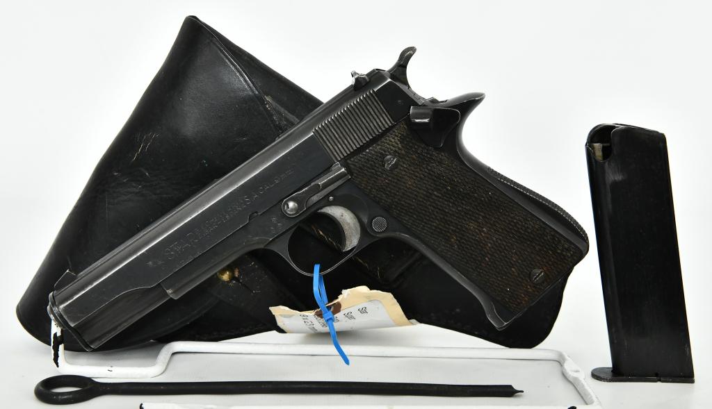 Star Modelo Super Semi Auto Pistol 9mm Largo: Up Next We Have a Interarms Star Modelo Super Semi Auto Pistol Chambered in 9mm Largo, It Comes With Two Magazines, and Leather Holster, Overall in Great Vintage Condition.