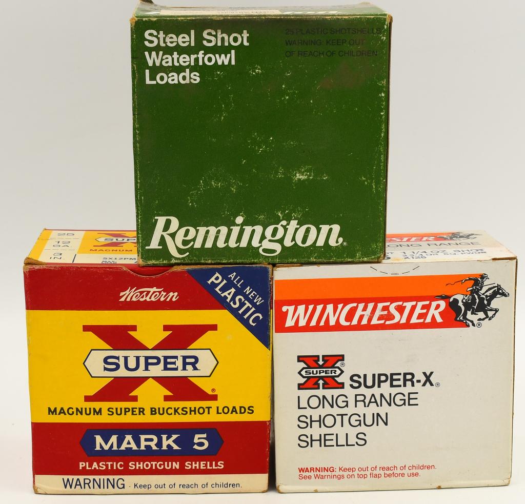75 Rounds of Various 12 Ga Plastic Shotshells;: 75 Rounds of Various 12 Ga Plastic Shotshells, 25 Rounds Are Remington 2 3/4" Steel Shot Waterfowl Loads, 25 Rounds Are Winchester Super-X 2 3/4" Long Range Shotshells, & 25 Rounds Are Western Super-X