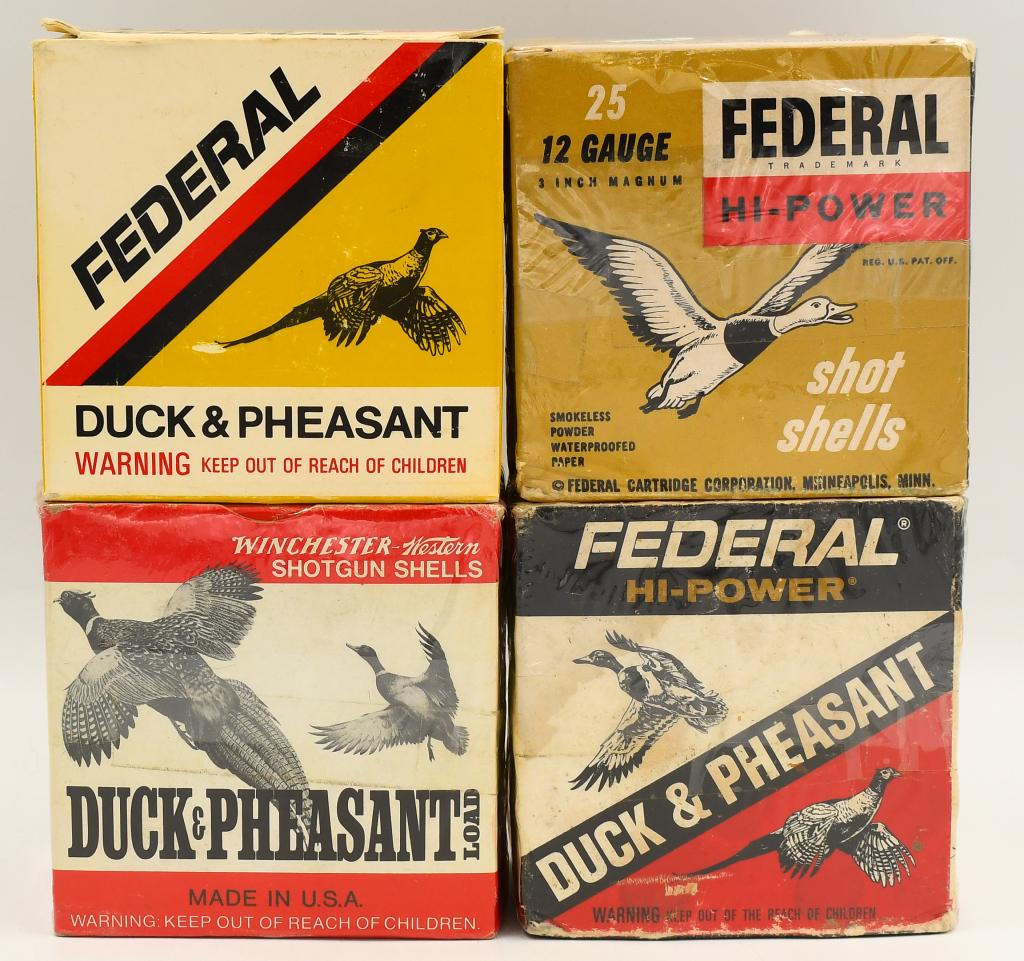 100 Rounds of Various 12 Ga Shotshells: 100 Rounds of Various 12 Ga Shotshells, 25 Rounds Are Federal Duck & Pheasant 4 Shot Loads, 25 Rounds Are Federal Hi-Power 5 Shot Loads, 25 Rounds Are Winchester Duck & Pheasant 2 3/4" Shotshells, & 2