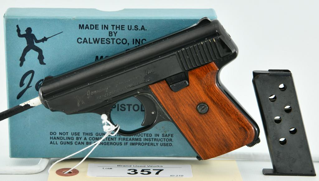 Jennings Model 25 Pocket Pistol .25 ACP: Up Next We Have a Jennings Model 25 Semi Auto Pocket Pistol Chambered in .25 ACP, It Comes With Two Magazines, and in The Factory Box. Overall in Great Pre-owned Condition.