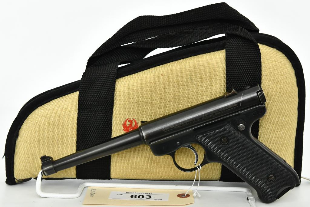 Ruger Mark I Standard Semi Auto Pistol .22 LR: Up Next We Have a Ruger Mark I Standard Semi Auto Pistol Chambered in .22 LR and Comes With One Magazine, and a Soft Padded Case. Serial # 16-27547 Dates to 1980. 6" Tapered Barrel, Overall in Great P