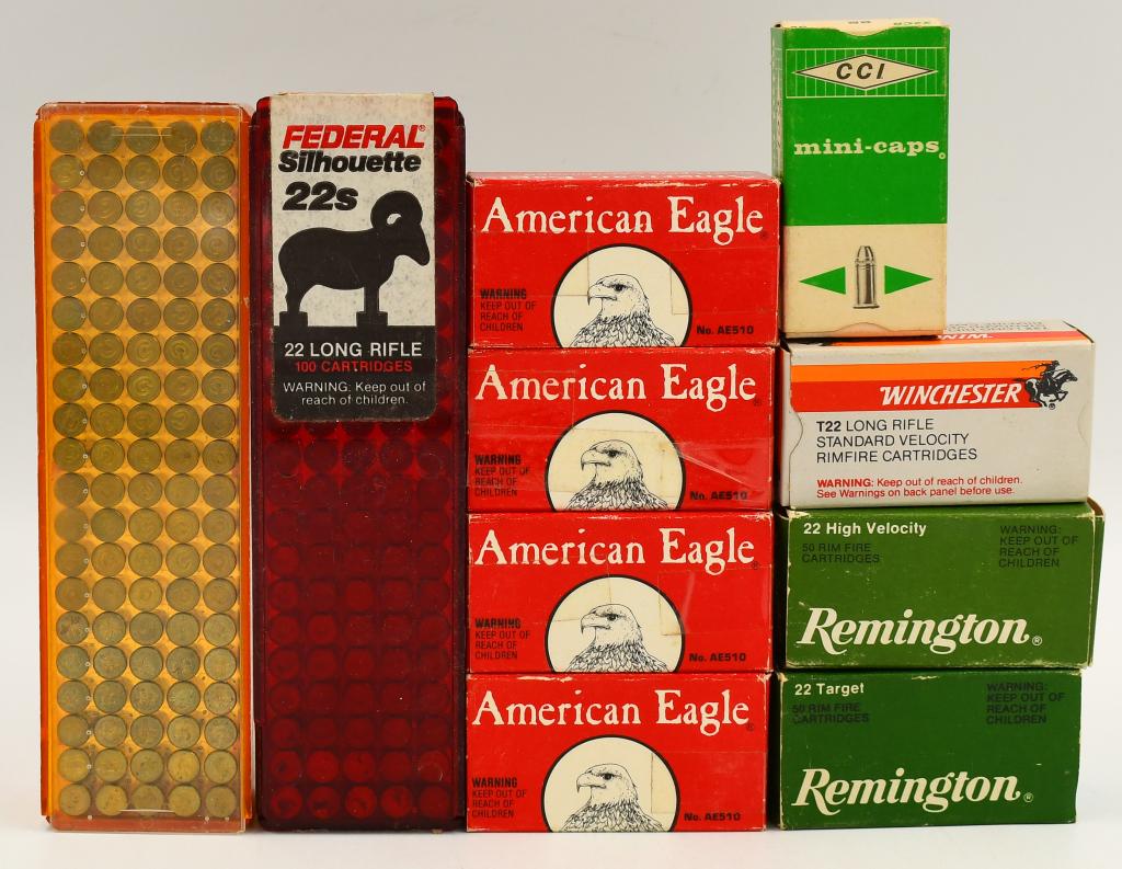 Approx 475 Rounds Of Various .22 LR Ammunition: Approx 475 Rounds Of Various .22 LR Ammunition. 75 Rounds Are Remington , 50 Rounds are CCI Mini-Caps , 200 Rounds Are American Eagle HV , 50 Rounds Are Winchester Standard Velocity , 100 Rounds Of Va