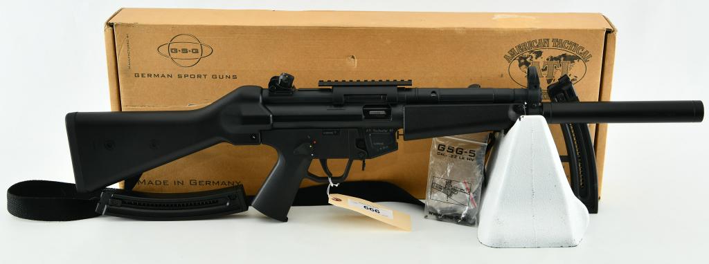 New ATI GSG-522 HK .22LR MP5 Clone: Up Next We Have a Brand New ATI GSG-522 Semi Auto .22 LR HK MP5 Clone, This is one of the early original GSG-5's from 2008 made before the HK law suit. It Is a true copy of the HK MP5 with metal recei
