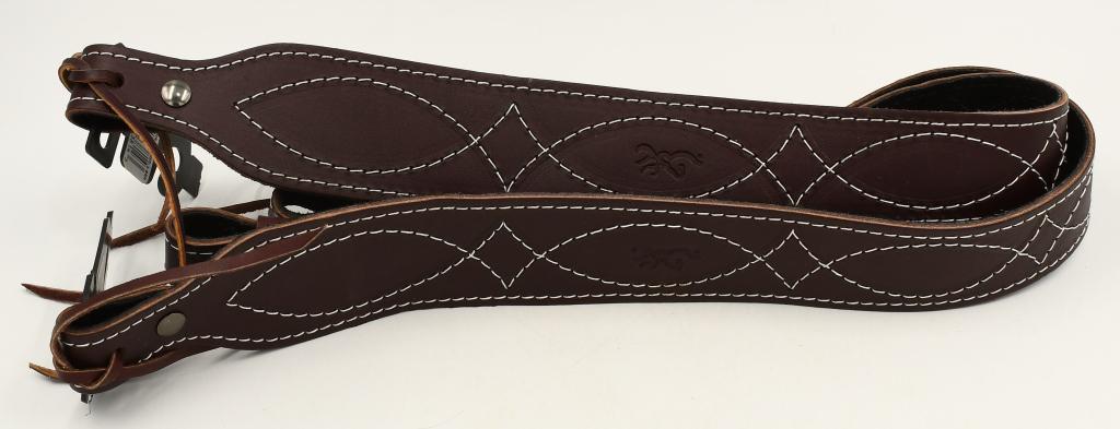 2 Browning Leather Western Stitch Saddle Brown: Slings; 2 Browning Leather Western Stitch Saddle Brown Slings The Browning Leather Western Stitch Saddle Brown Sling 1225012 is constructed of leather with a western stitch. The extreme comfort on thi