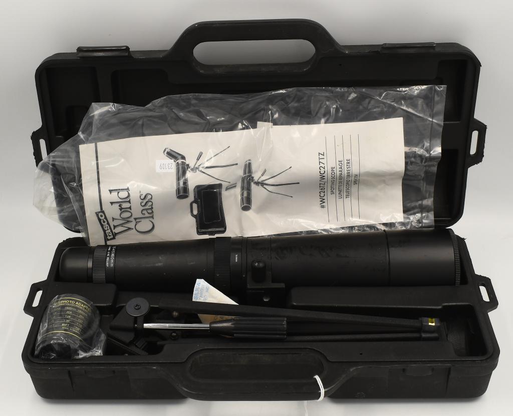 Tasco World Class 15-45x60mm Spotting Scope: Tasco World Class 15-45x60mm Spotting Scope With Tripod, & Hard Protective Case Tasco Spotting scope 15-45x60 mm with 25x WA Eyepiece is designed especially for birding, hunting and wildlife observati