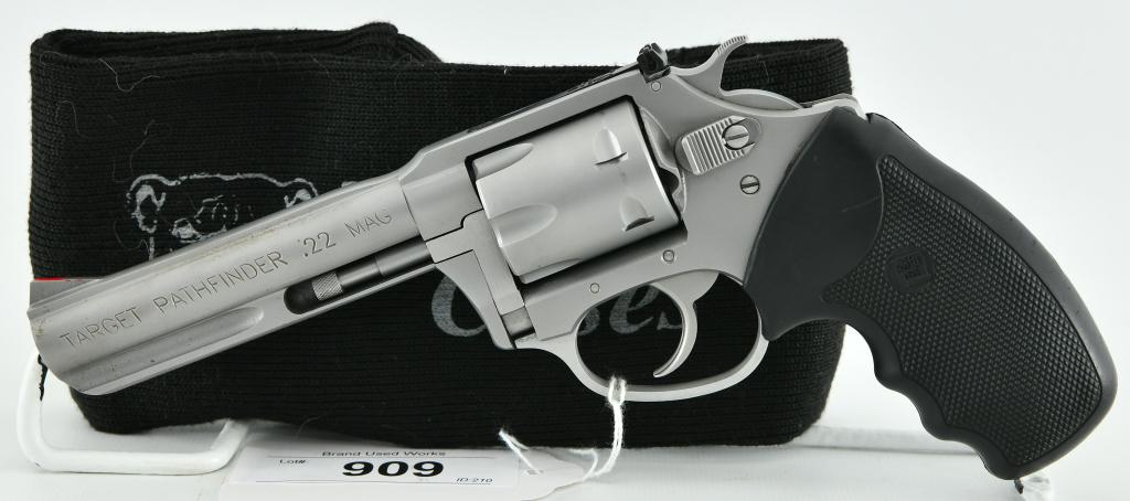 Charter Arms Target Pathfinder Revolver .22 Magnum: Up Next We Have a Charter Arms Target Pathfinder Revolver Chambered in .22 Magnum, 4 1/4" Barrel, Rubber Grips, Adjustible Rear Sight, DA/SA, Overall in Great Condition. More From The Internet Below: 