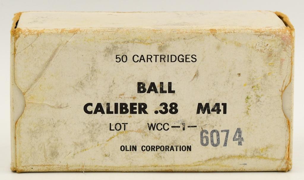 50 Rounds Of WCC M41 .38 Cal Ball Ammunition: 50 Rounds Of WCC M41 .38 Cal Ball Ammunition, Olin Corporation Made, Brass Cased Round Nose Ammunition Head Stamp Marked WCC