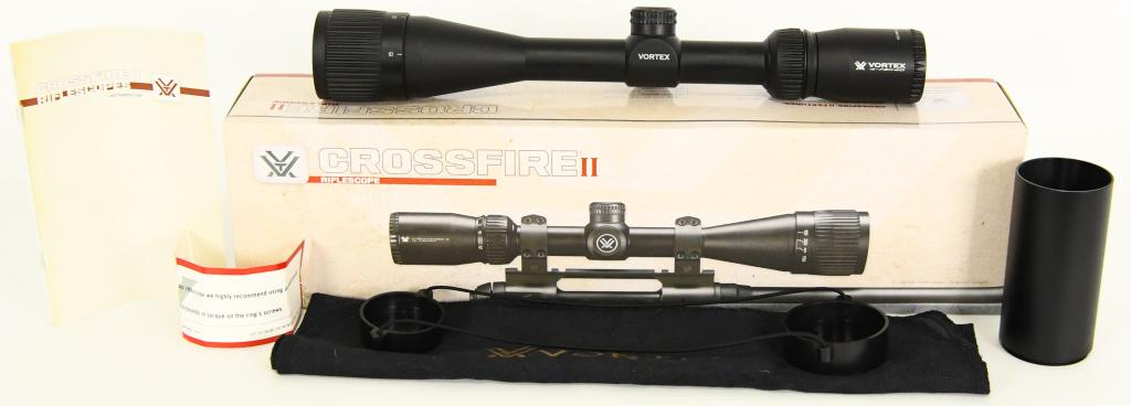 NEW Vortex Crossfire II AO 4-12x40mm Rifle Scope: Up Next We Have a Brand New Vortex Crossfire II AO 4-12x40mm Rifle Scope, It Comes in The Factory Box With Paperwork. More From The Internet Below: Vortex Crossfire II 4-12x40mm AO Riflescope is a sma