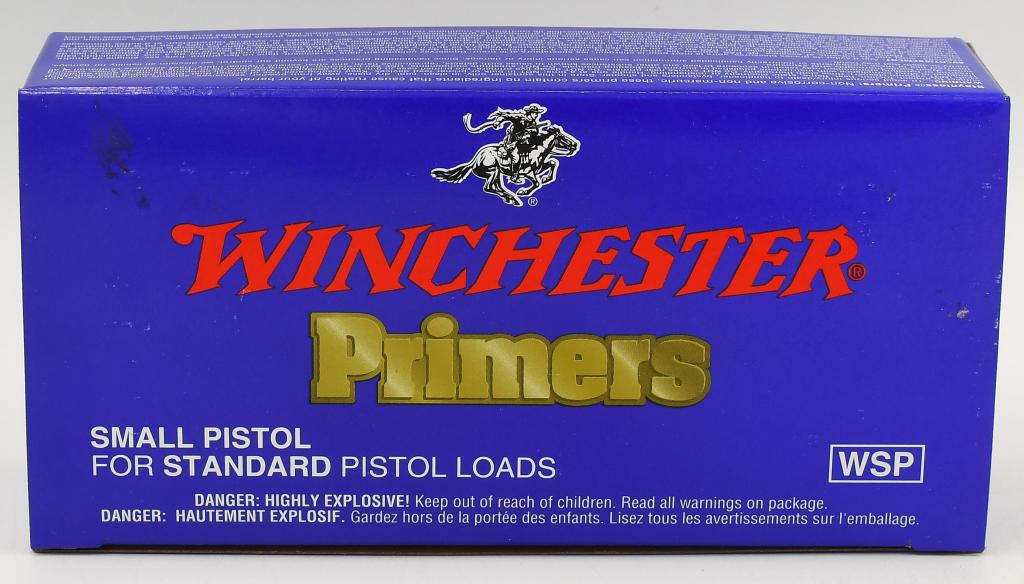 1000 Count Of Winchester Small Pistol Primers: 1000 Count Of Winchester Small Pistol Primers #1-1/2 Winchester non-corrosive, all weather primers deliver fast, dependable ignition under any shooting condition. Primers are constantly and rigorously