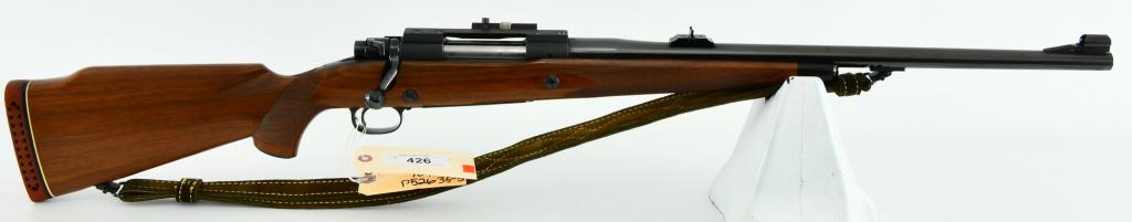 Winchester Model 70 Super Grade .458 Win Magnum: Up Next is an Excellent Winchester Model 70 Super Grade Chambered in The Massive .458 Win Magnum, Hooded ramp front sight, notch rear sight, and receiver drilled and tapped with Pachmayr Base. Jeweled